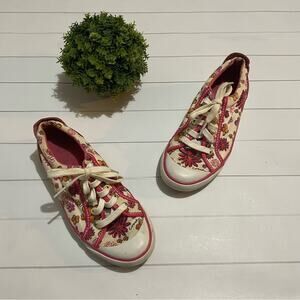 Coach Barrett Pink Floral Leather Lace Up Sneakers‎ Shoes Women’s Size 6.5